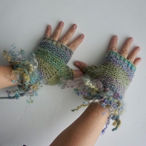 Fingerless Gloves Handspun with Art Yarn Cuff